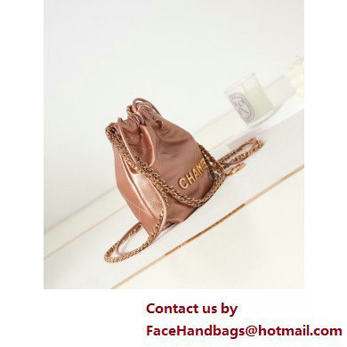 Chanel Shiny Calfskin  &  Gold-Tone Metal CHANEL 22 Mini Handbag AS3980 Metallic Nude Pink